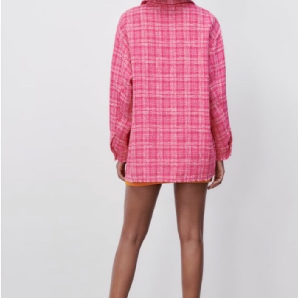 NWT ZARA WOVEN PLAID OVER SIZE SHIRT PINK / WHITE M - Picture 6 of 8